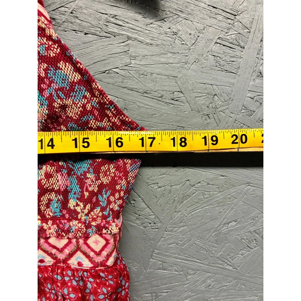 Zara Boho Tiered Floral Halter Maxi Dress Womens S Red Pink Mixed Print NWT - Picture 8 of 10